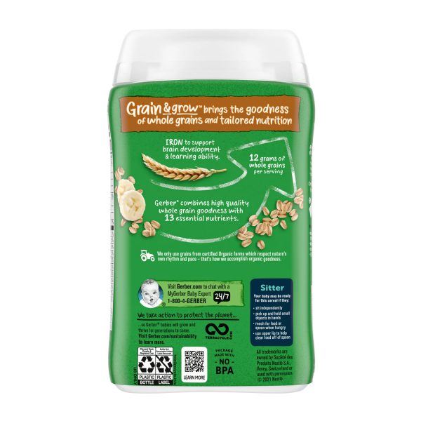 Gerber 2nd Foods Organic for Baby Grain & Grow Oatmeal Baby Cereal, Banana, 8 oz Canister - Image 2