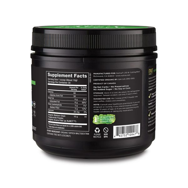 Nutiva Organic Mct Oil Powder With Prebiotic Acacia Fiber, Classic, 10.6 Ounce _ Usda Organic, Non-Gmo, Non-Bpa _ Vegan, Gluten-Free, Keto & Paleo _ Instant Beverage Or Boost To Coffee & Smoothies - Image 3