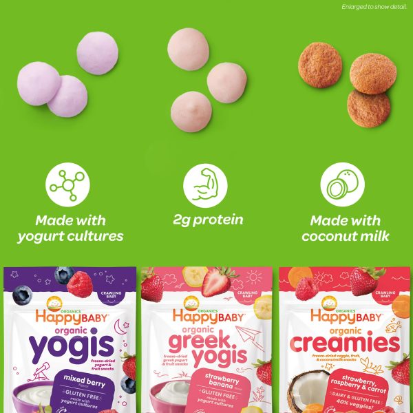 Happy Baby Organics Greek Yogis, Strawberry Banana & Greek Yogurt Organic Freeze-Dried Baby Snack, 1 oz Bag (Pack of 8) - Image 3